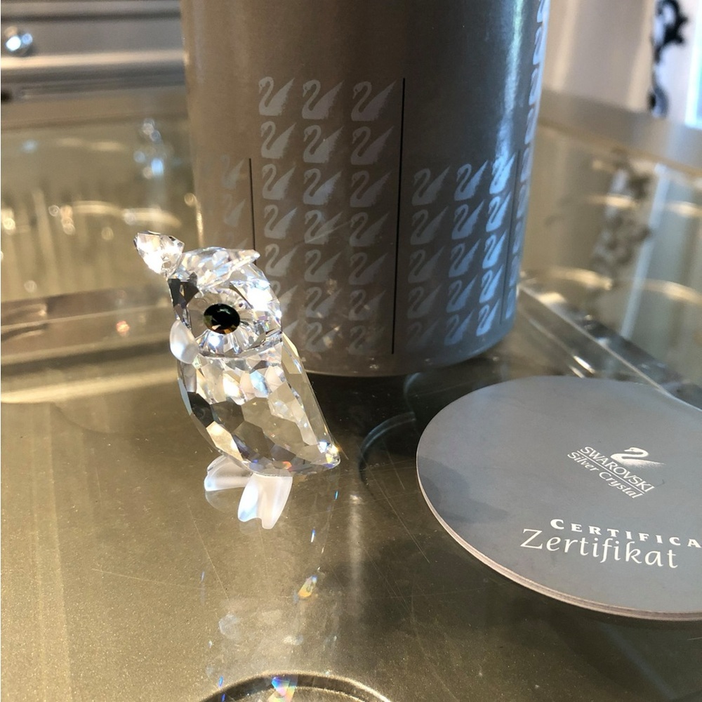 SWAROVSKI 2-PIECE RETIRED SET OF SILVER CRYSTAL NIGHT OWL AND OWLETTE